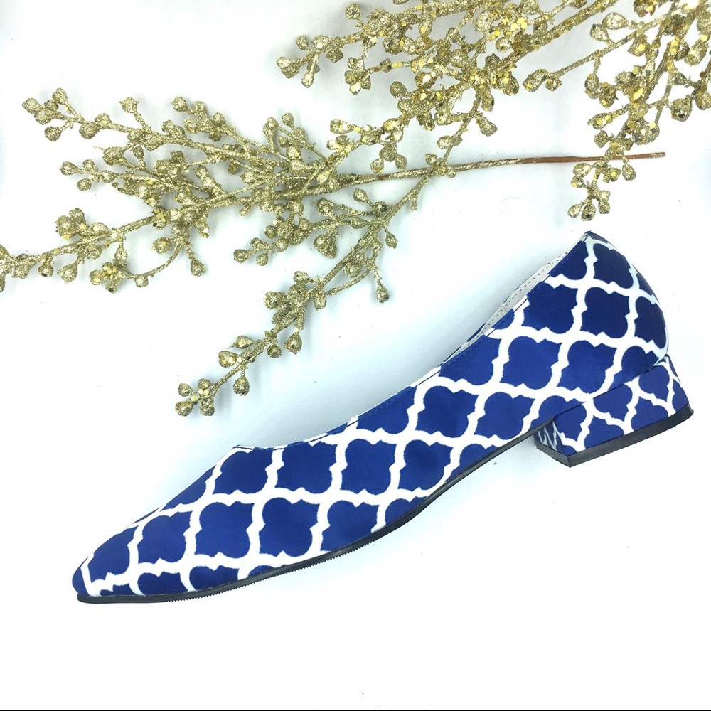 LAST PAIR Indie Designer Satin Print Flats Navy - Picture 1 of 8